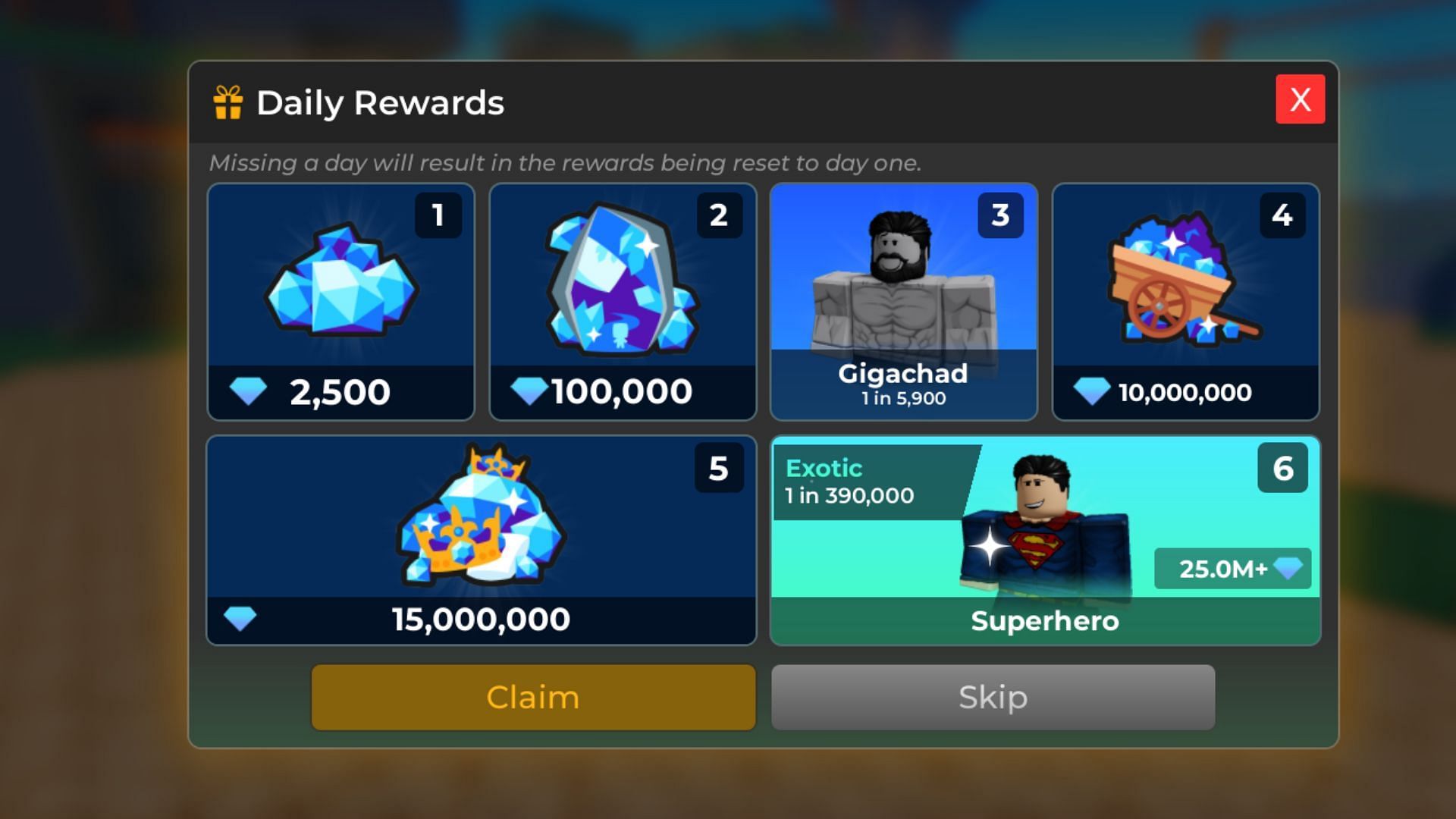 Earn free rewards daily in Character RNG (Image via Roblox)