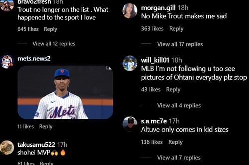 Fans sad with Mike Trout excluded from MLB's most popular jersey in 2024 list (Source: Instagram)