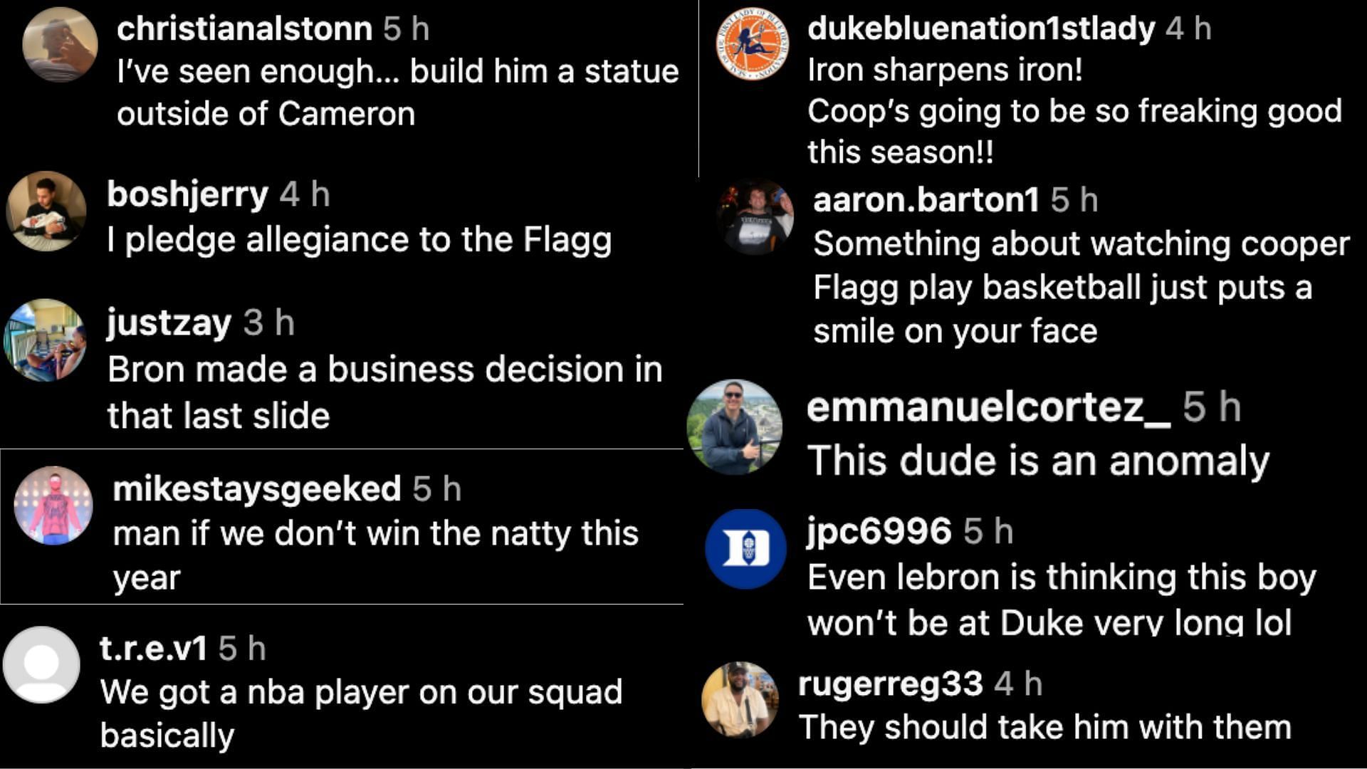 Fan reactions to Cooper Flagg (Credits: Instagram/@dukembb)