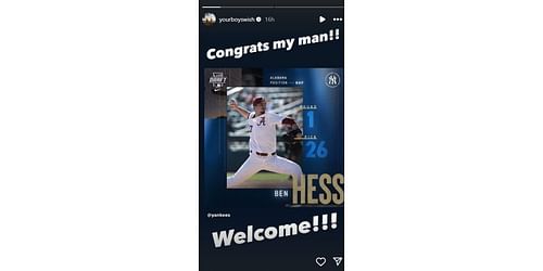 Former Yankees All-Star Nick Swisher congratulates Ben Hess (Image Credit: Nick Swisher / Instagram)