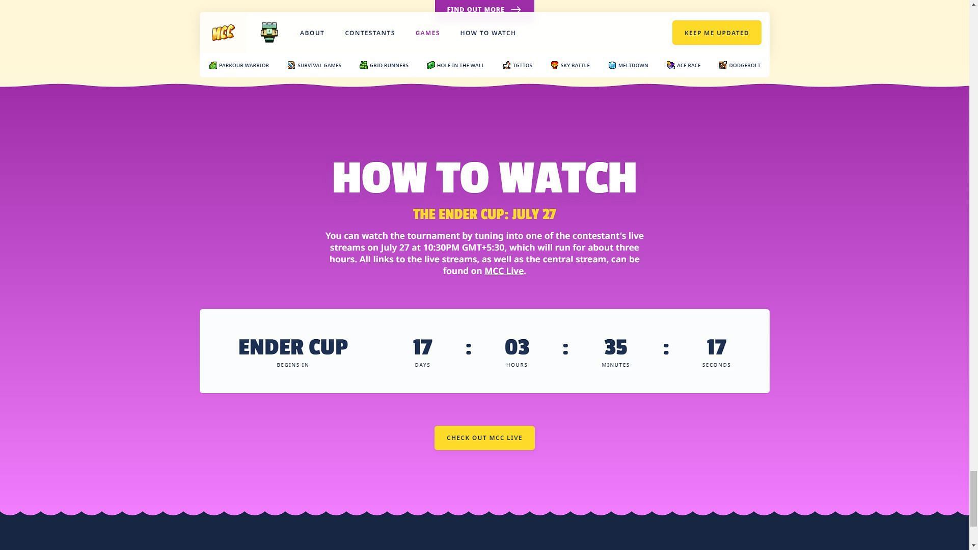 Date and time when the Ender Cup will commence (Image via MCC Ender Cup)