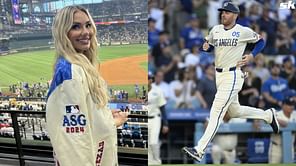 Freddie Freeman's wife Chelsea celebrates Dodgers' extra-inning win with loved ones at home ground