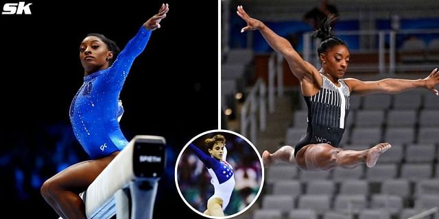 Simone Biles and Kerri Strug (inset).