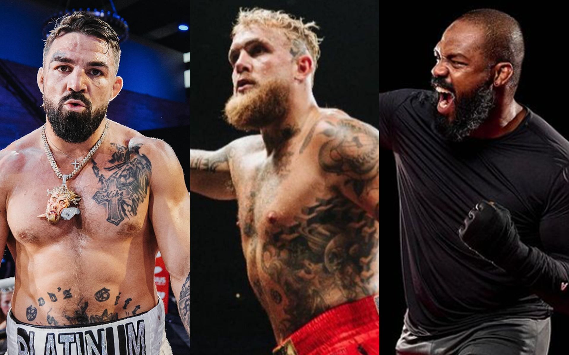 Mike Perry (left) has had his eyes set on Jake Paul (center) and Jon Jones (right). [Images courtesy: @platinummikeperry, @jakepaul and @jonnybones on Instagram]