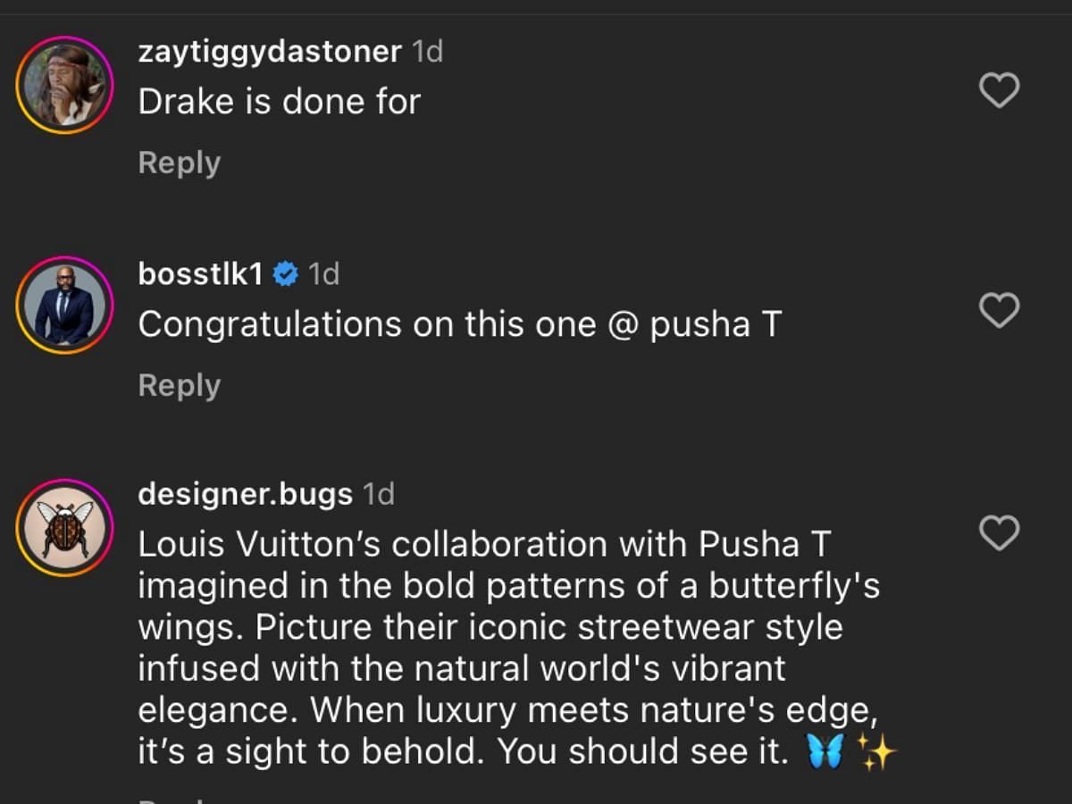 Fan reaction to Pusha becoming Louis Vuitton&#039;s brand ambassador (Image via Instagram/@louisvuitton)