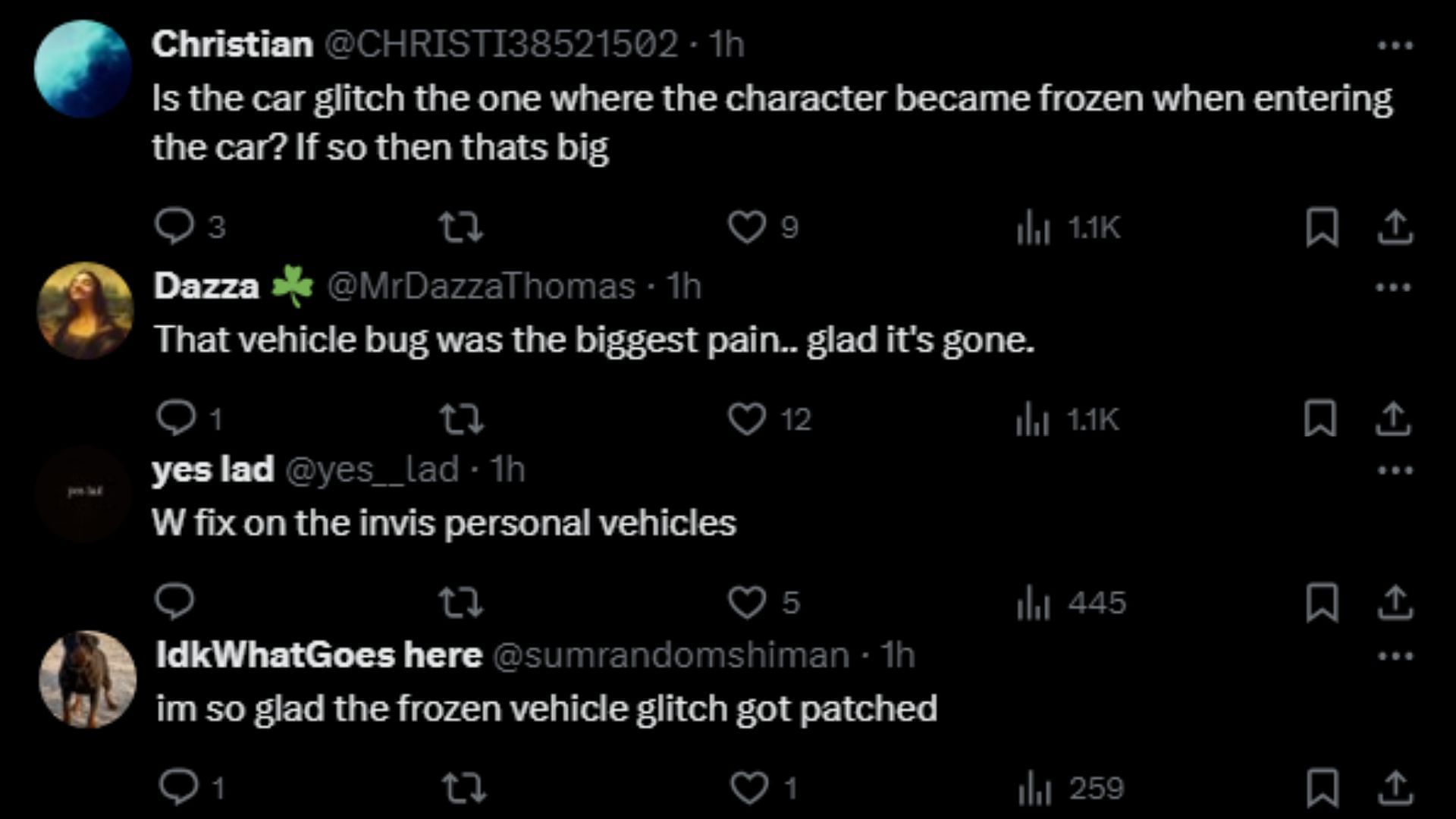 The vehicle glitch was seemingly a problem for many users (Image via X)