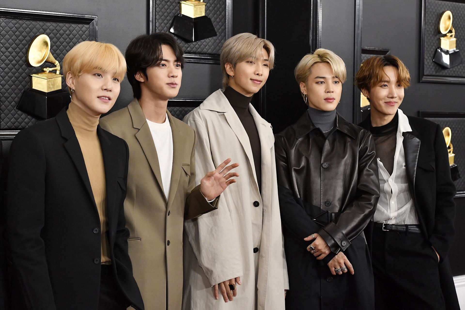 62nd Annual GRAMMY Awards &ndash; BTS&#039; Jin with other members of the group (Photo-Getty)