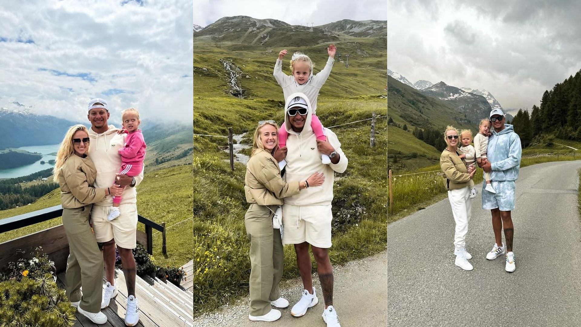 Patrick Mahomes with his wife Brittany and children in Switzerland (Credit: @brittanylynne IG)