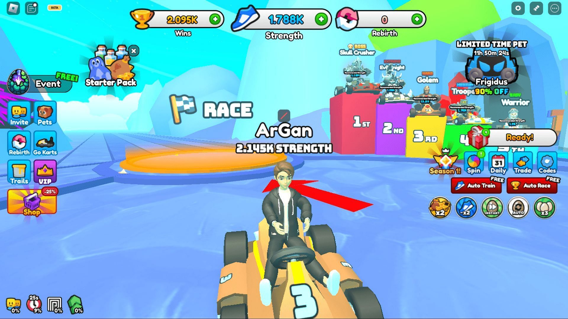 Gameplay screenshot from Kart Racing Simulator (Image via Roblox)