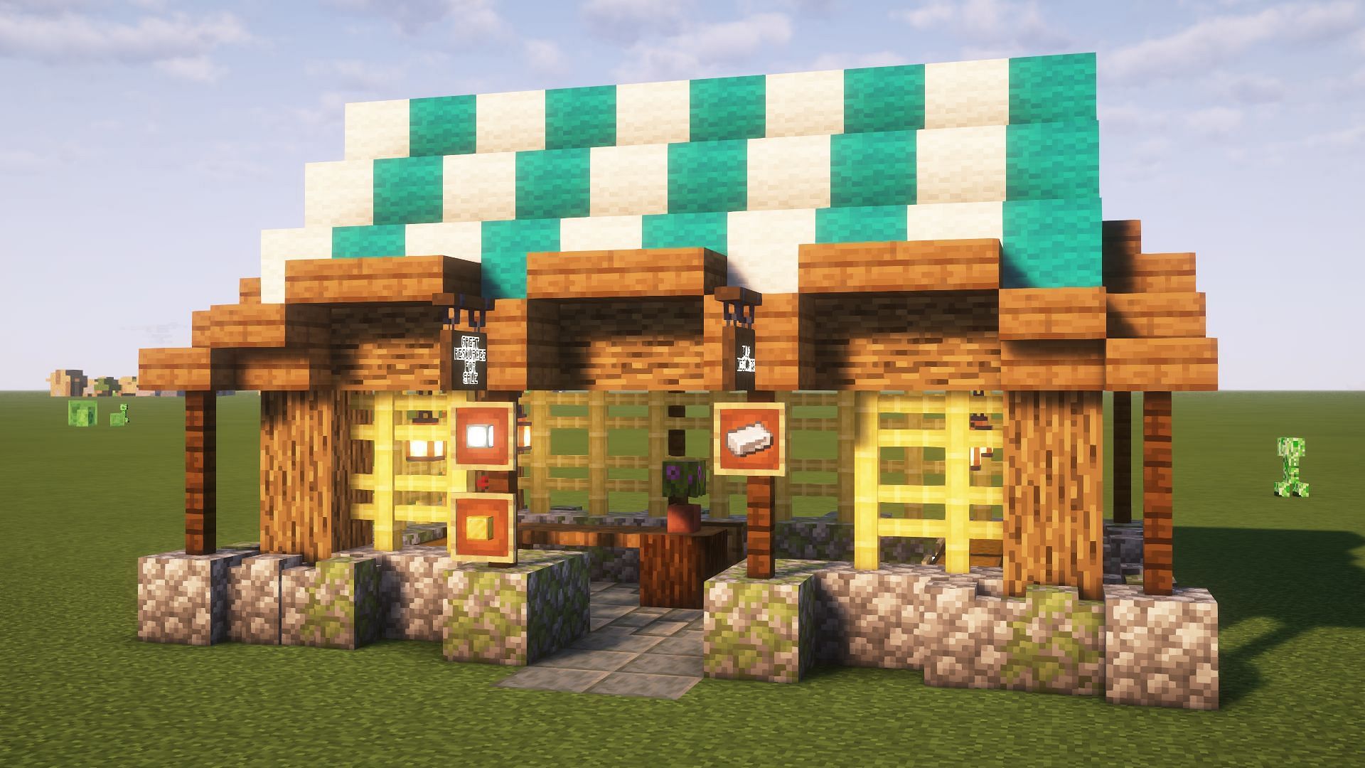 Working on shops is much more entertaining with friends (Image via Mojang)