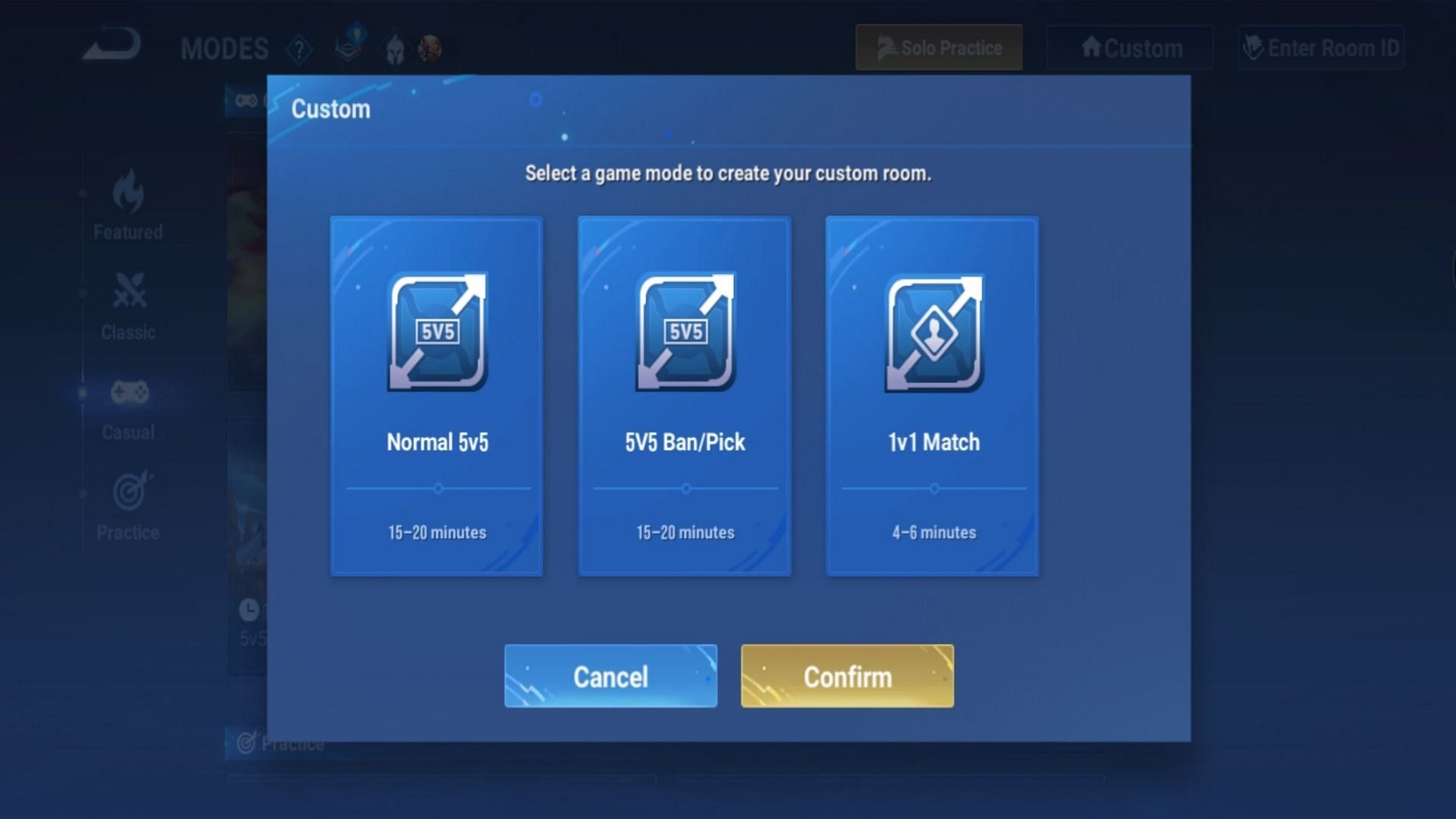 You can select any of these three modes while playing in the Custom Mode (Image via Level Infinite)