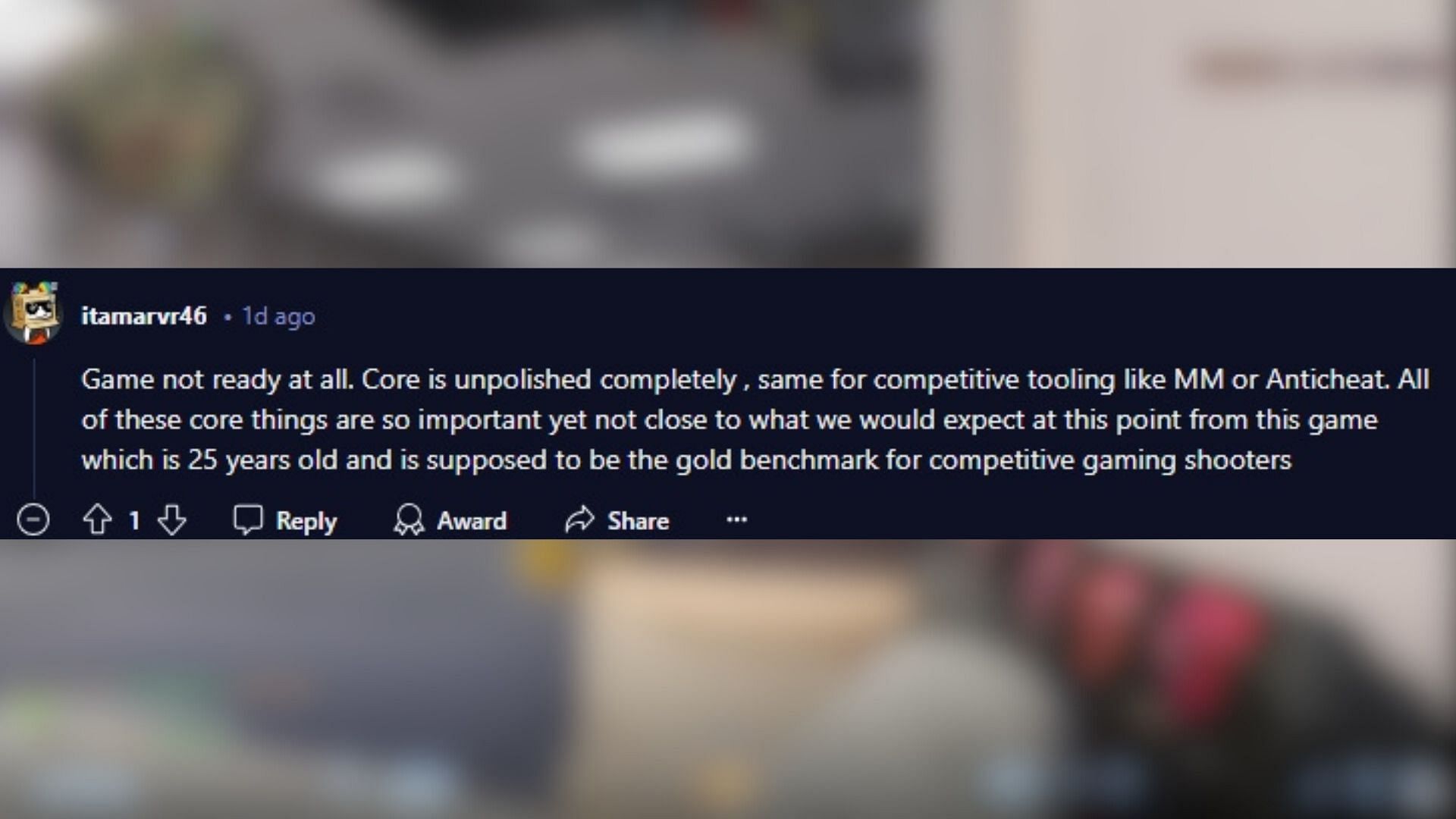 Counter-Strike 2 fan calls the game unpolished (Image via Reddit/u/itamarvr46)