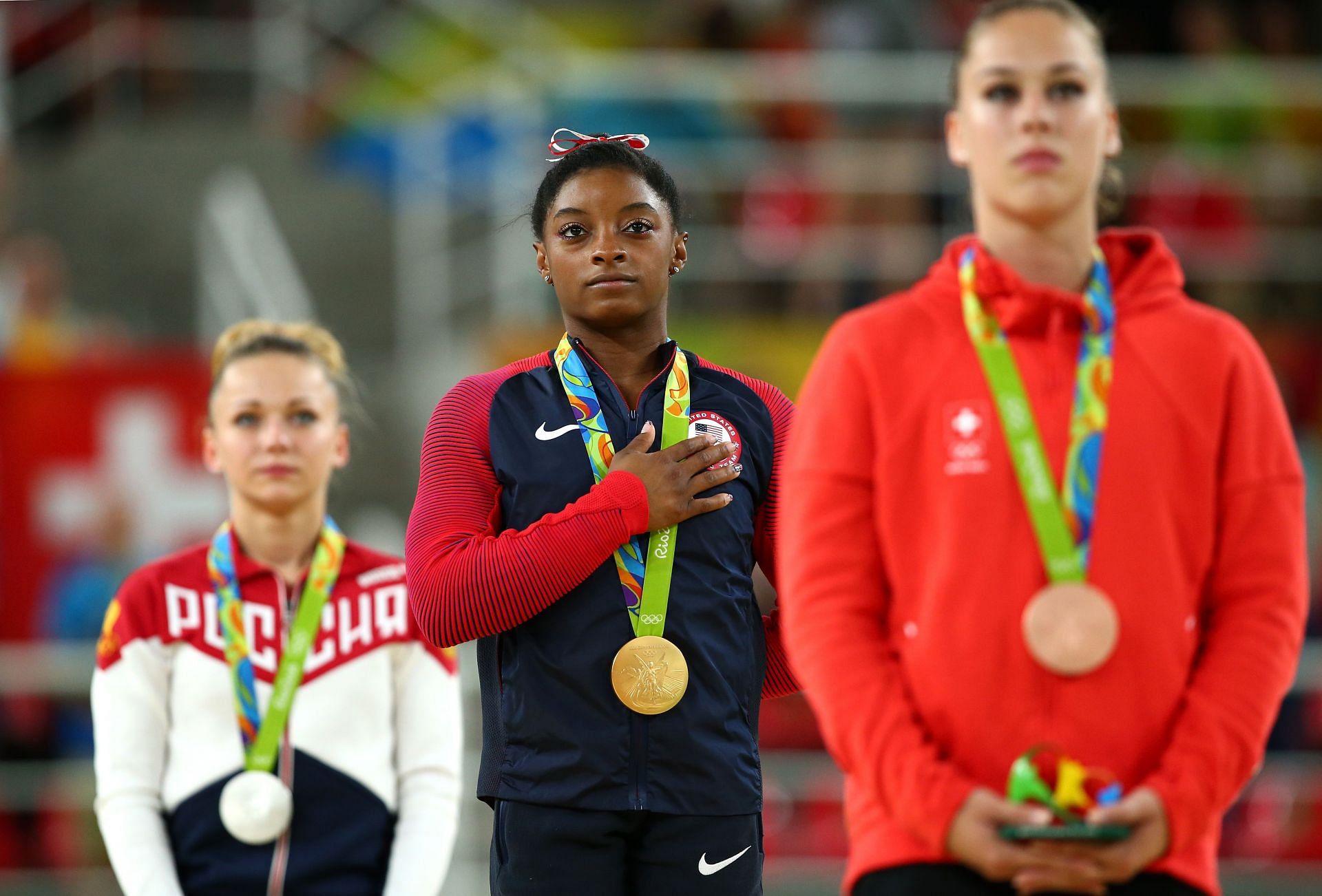 Simone Biles during the vault medal ceremony at Rio Olympics [Image Source: Getty]