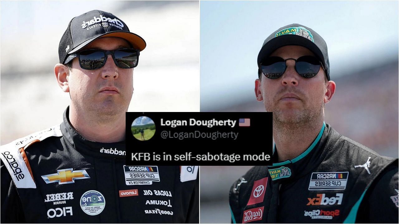 Kyle Busch (L) and Denny Hamlin (R) (Image Source: Both images from Getty and  centre tweet from X/@LoganDougherty)