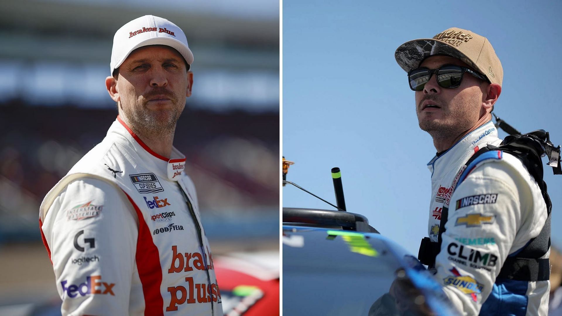 Denny Hamlin (L) speaks on his friendship with Kyle Larson (R) (Image: Getty)