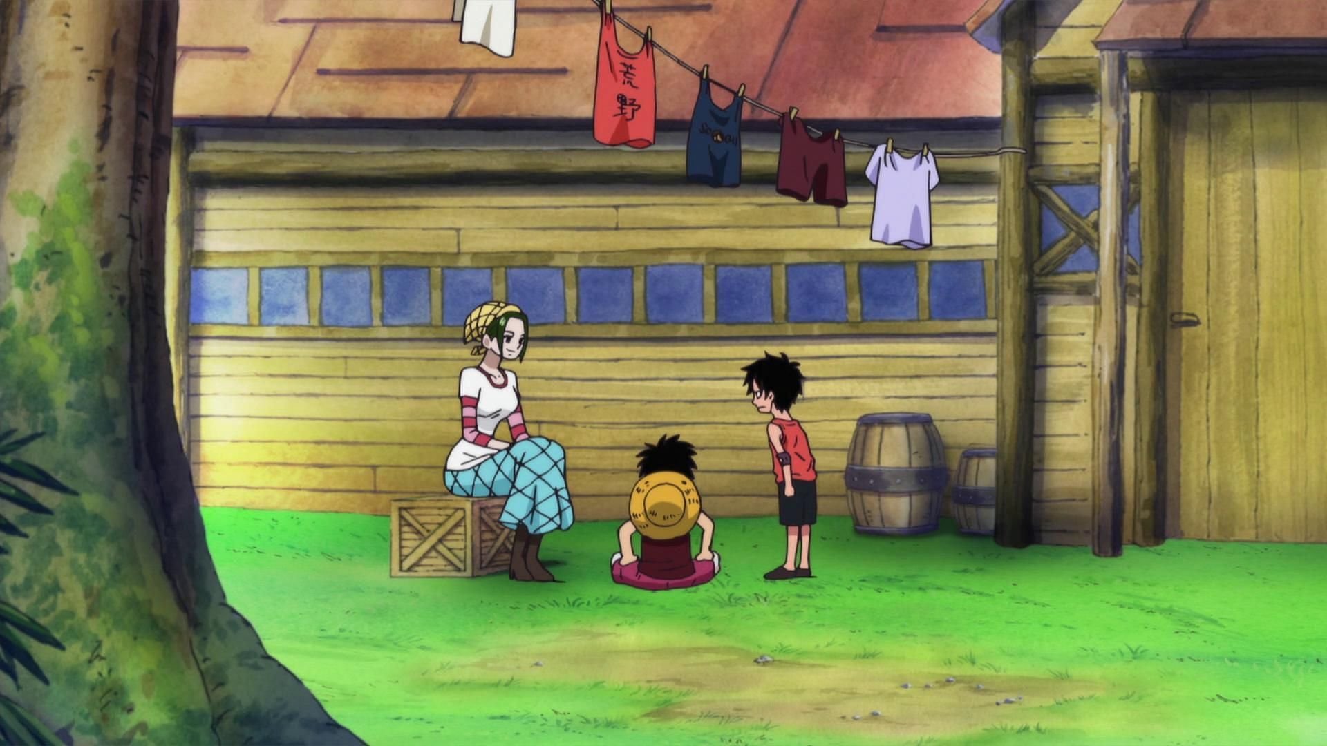 Makino with Luffy and Ace, who at the time were children (Image via Toei Animation)