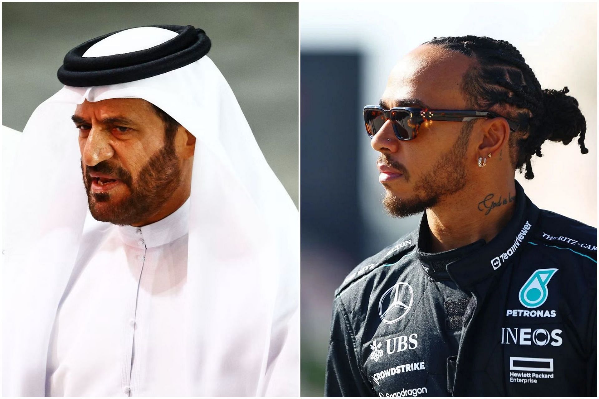 Mohammed Ben Sulayem (L) and Lewis Hamilton (R) (Collage via Sportskeeda)