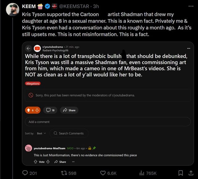 Keemstar claims Ava Kris Tyson supported art from controversial cartoon ...