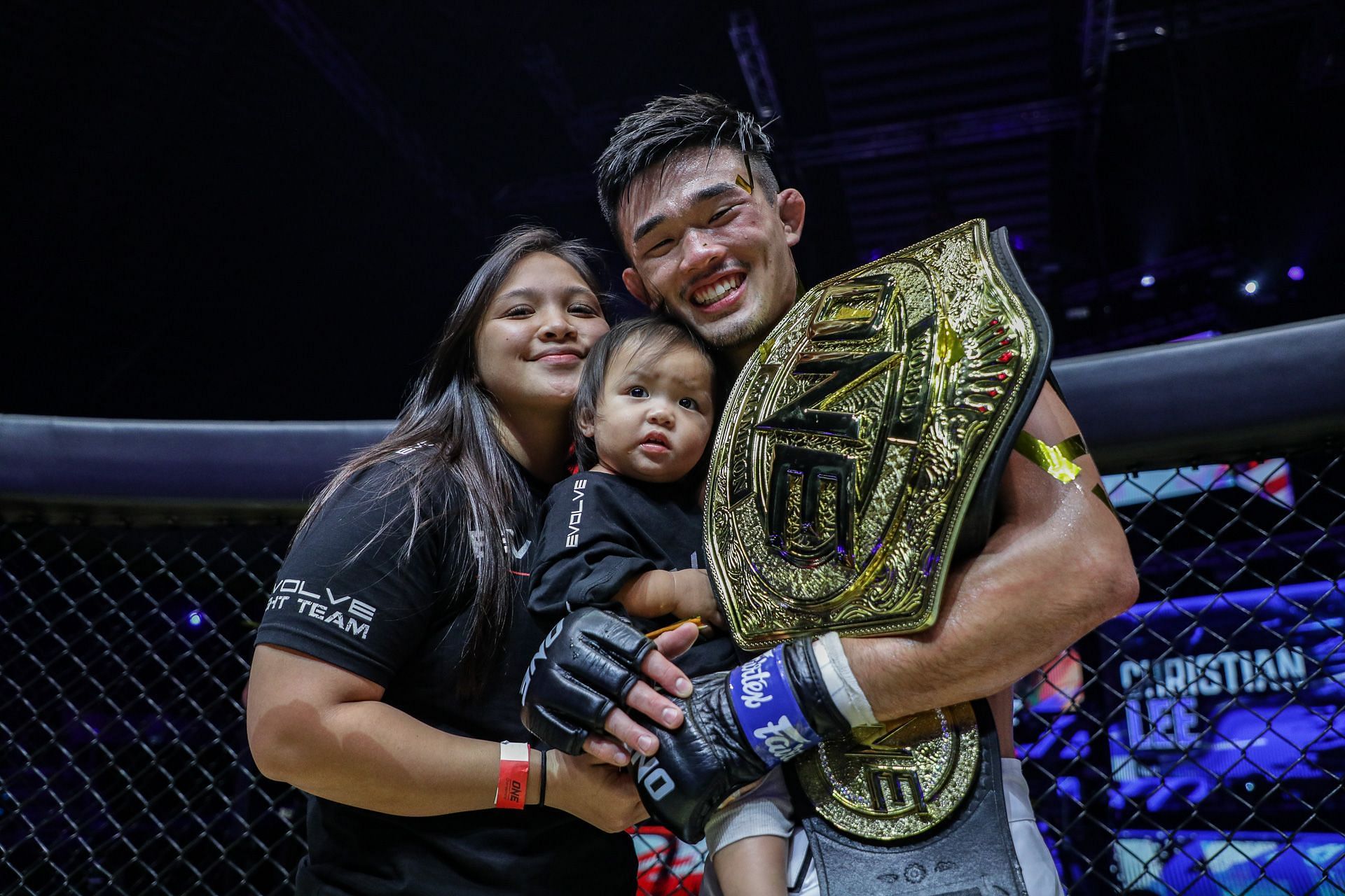 Christian Lee celebrates after reclaiming the ONE lightweight MMA title from Ok Rae Yoon.