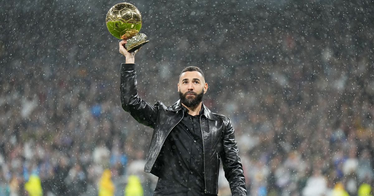 Karim Benzema lifting the Ballon d