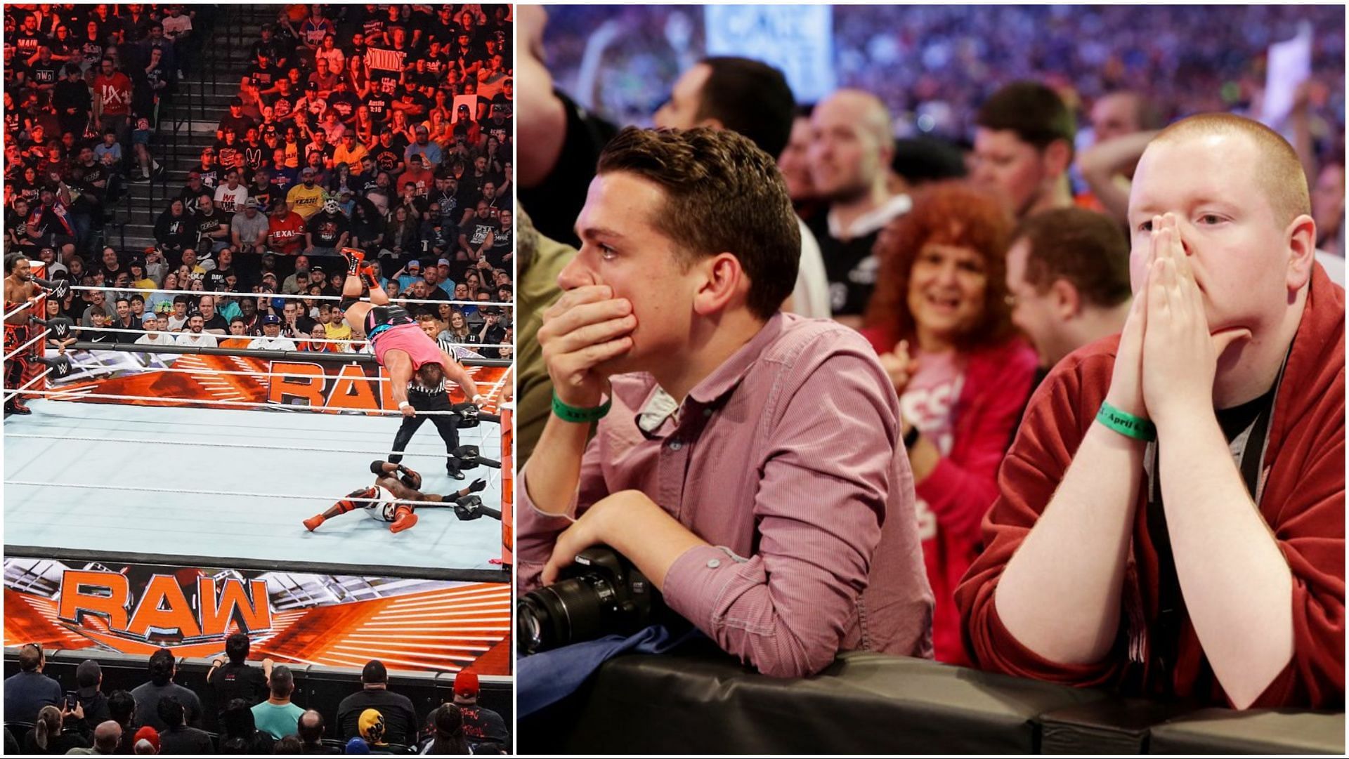 WWE Superstars in action on RAW, the WWE Universe stunned at the action