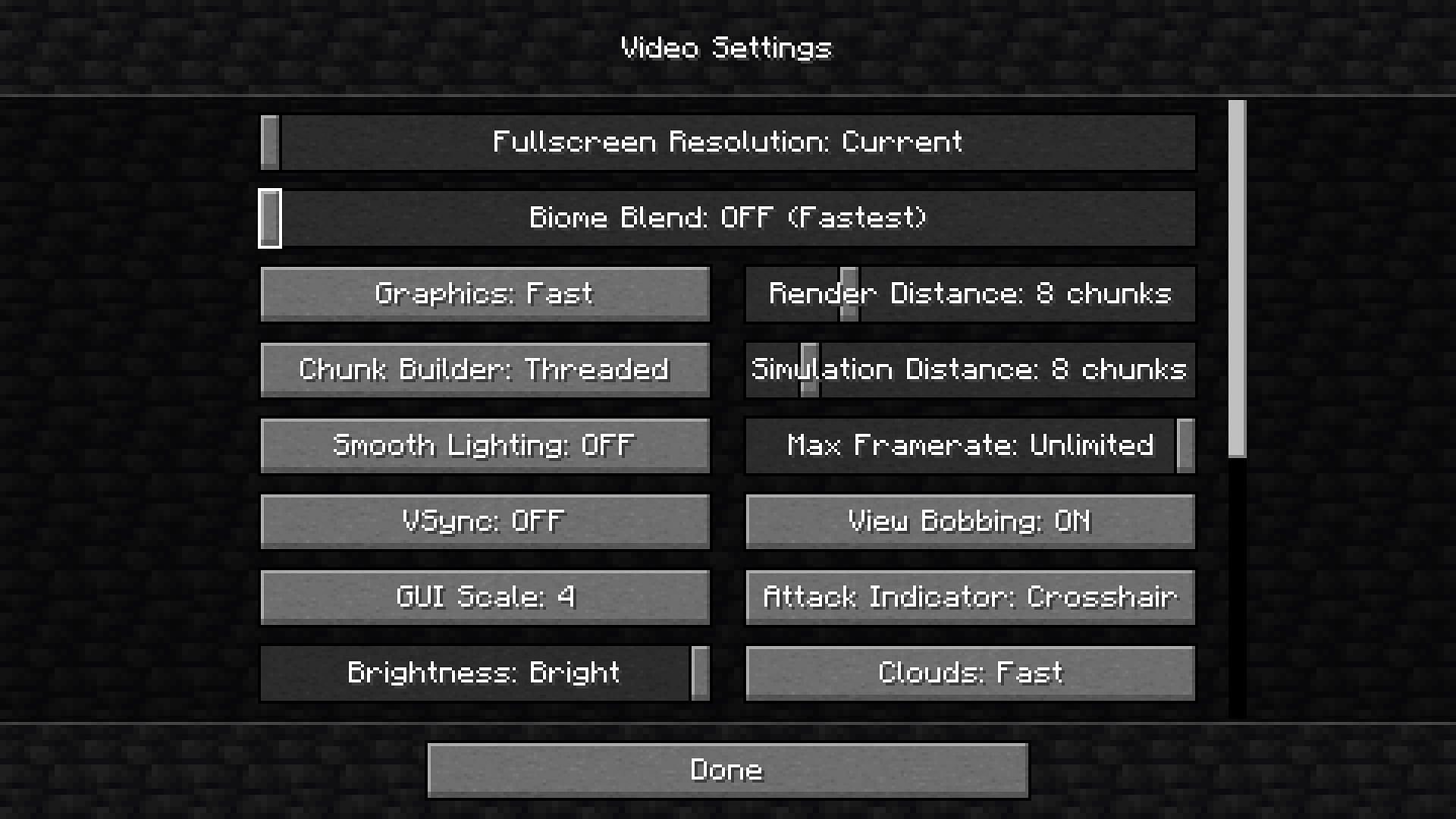 Java Edition with the settings lowered (Image via Mojang)