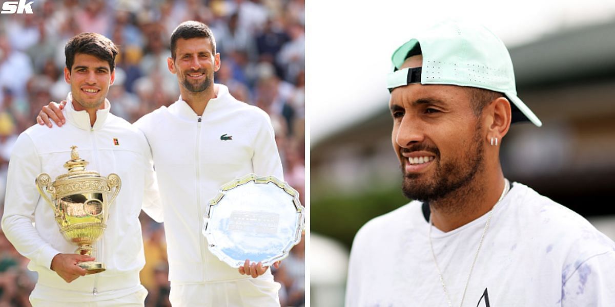 Novak Djokovic with Carlos Alcaraz (L) and Nick Kyrgios (R) [Image Source: Getty Images]