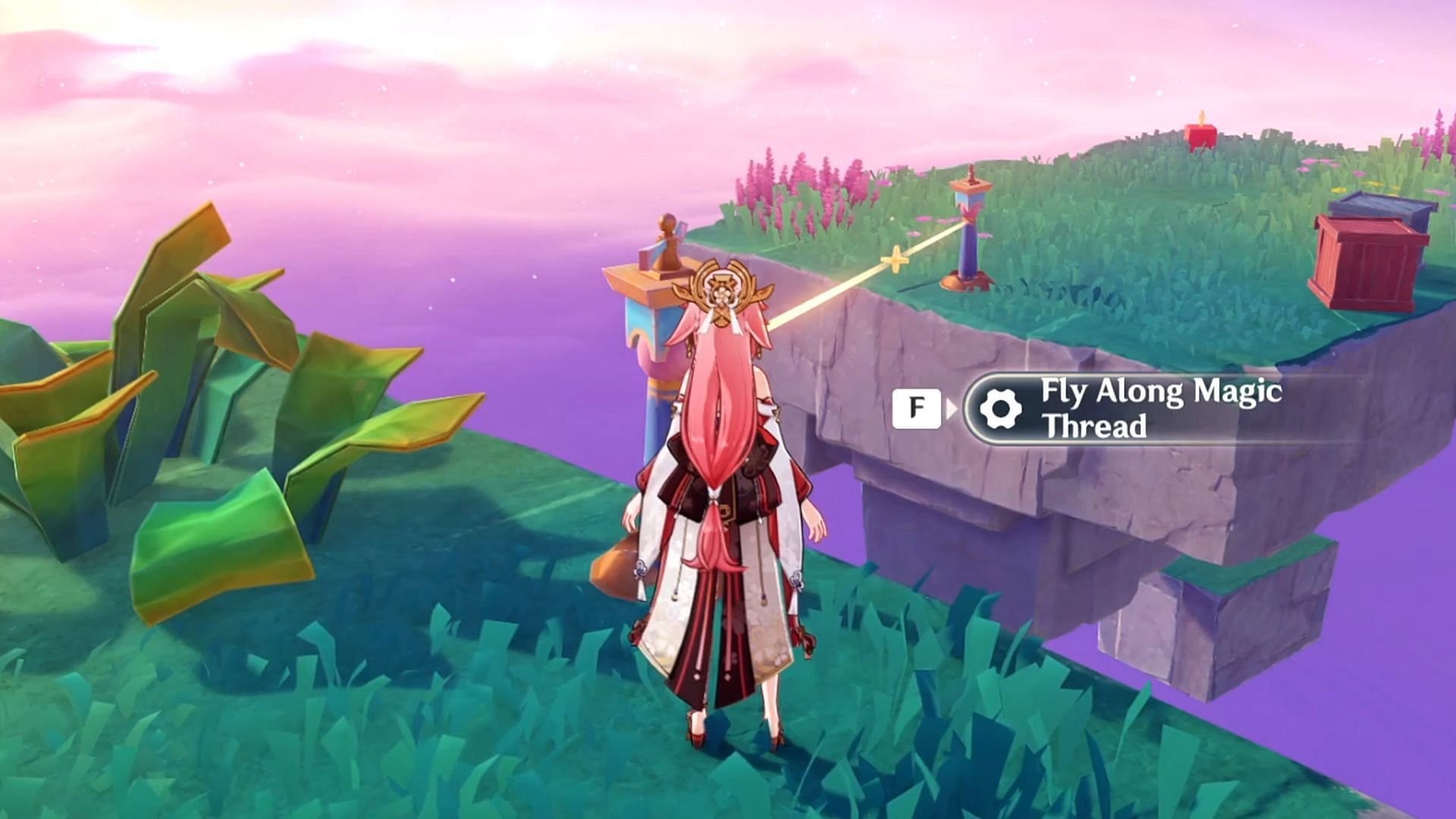 Use the Oracle Pillars to fly to the adjacent island (Image via HoYoverse)