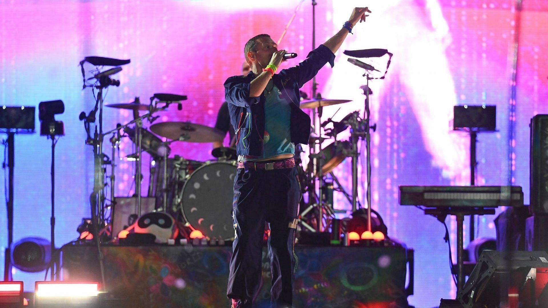 Chris Martin of the band Coldplay performs onstage during day four of Glasto 2024 at Worthy Farm, Pilton on June 29, 2024 (Photo by Joe Maher/Getty Images)