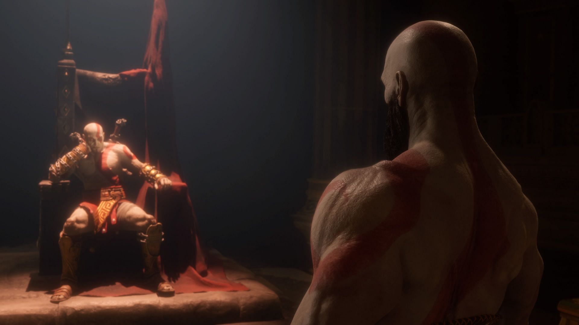 Kratos talks to his past self and accepts his mistakes in the Valhalla DLC (Image via Santa Monica Studio)