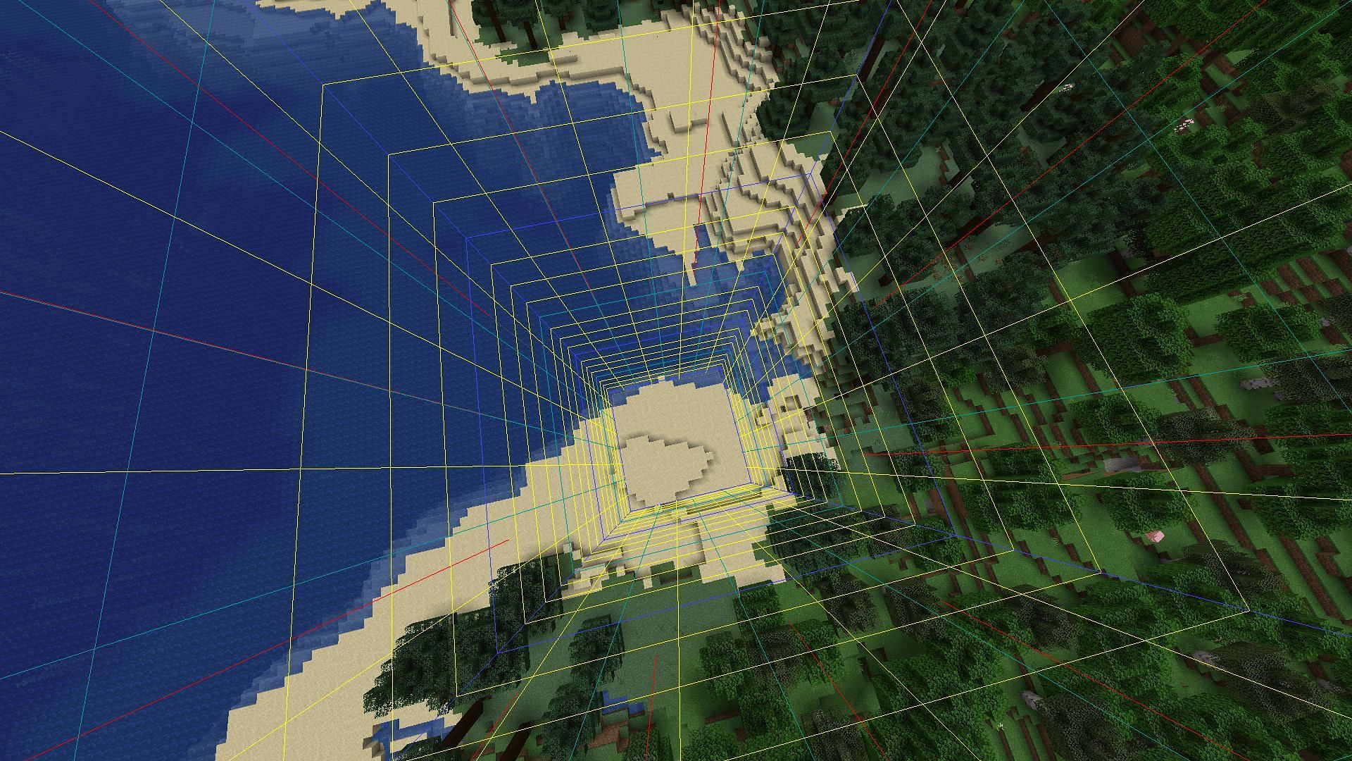 Chunk borders can be viewed in Minecraft Java to locate buried treasure chests (Image via Mojang)