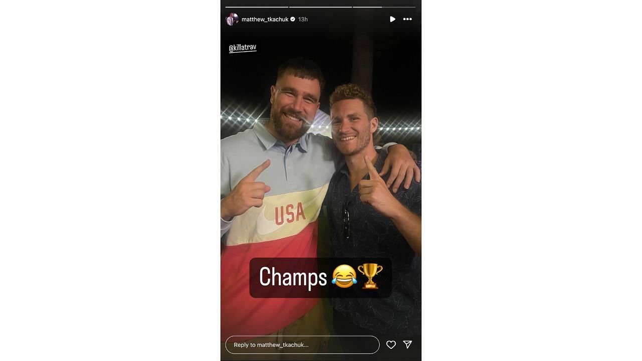 Matthew Tkachuk linked up with Travis Kelce and shared the snap to Instagram (via Instagram/Matthew Tkachuk)