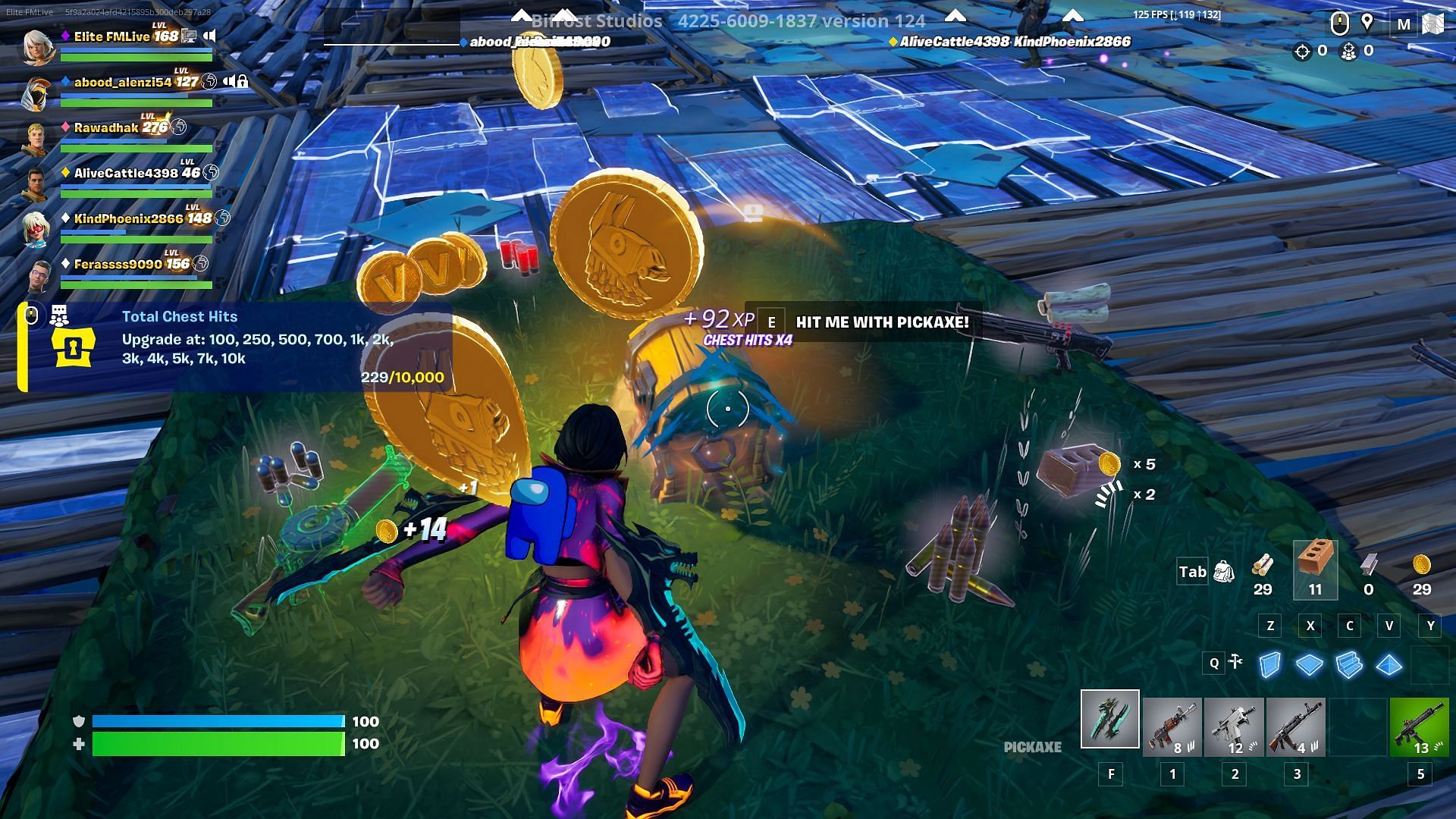 Hit the chest with your Pickaxe to get an endless pool of coins, weapons as well as ammunition (Image via Epic Games)