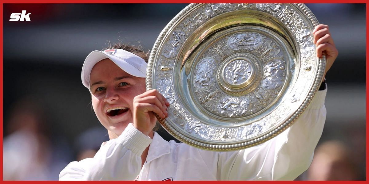 Barbora Krejcikova with the Wimbledon trophy.