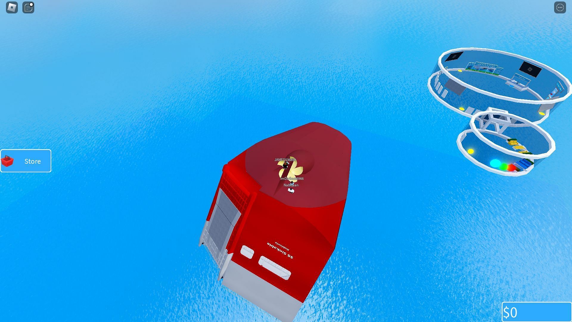 Survive by getting to the highest point on the boat (Image via Roblox)