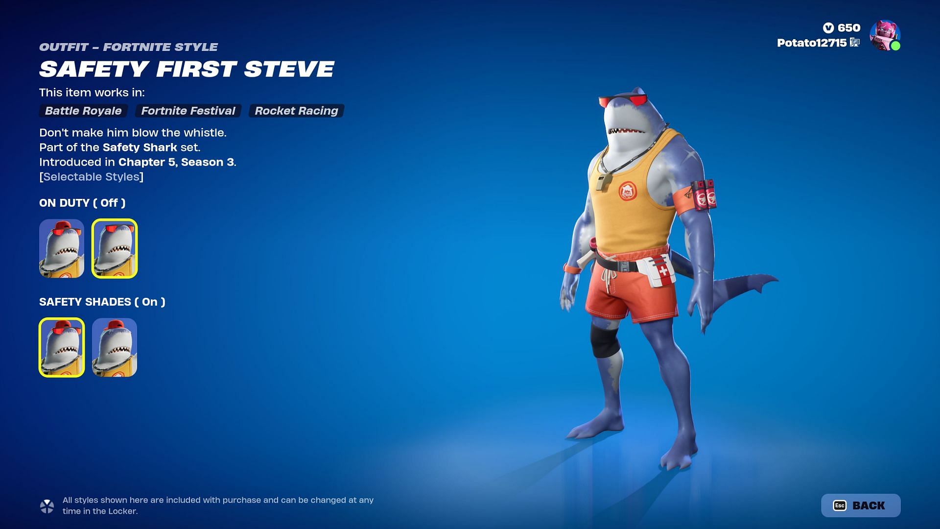 Safety First Steve skin is now in Fortnite (Image via Epic Games)