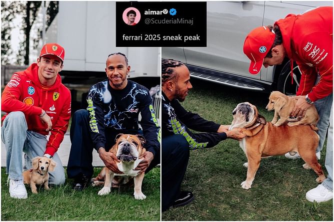 “Ferrari 2025 sneak peek”: Fans react as Charles Leclerc poses with Lewis Hamilton and their dogs