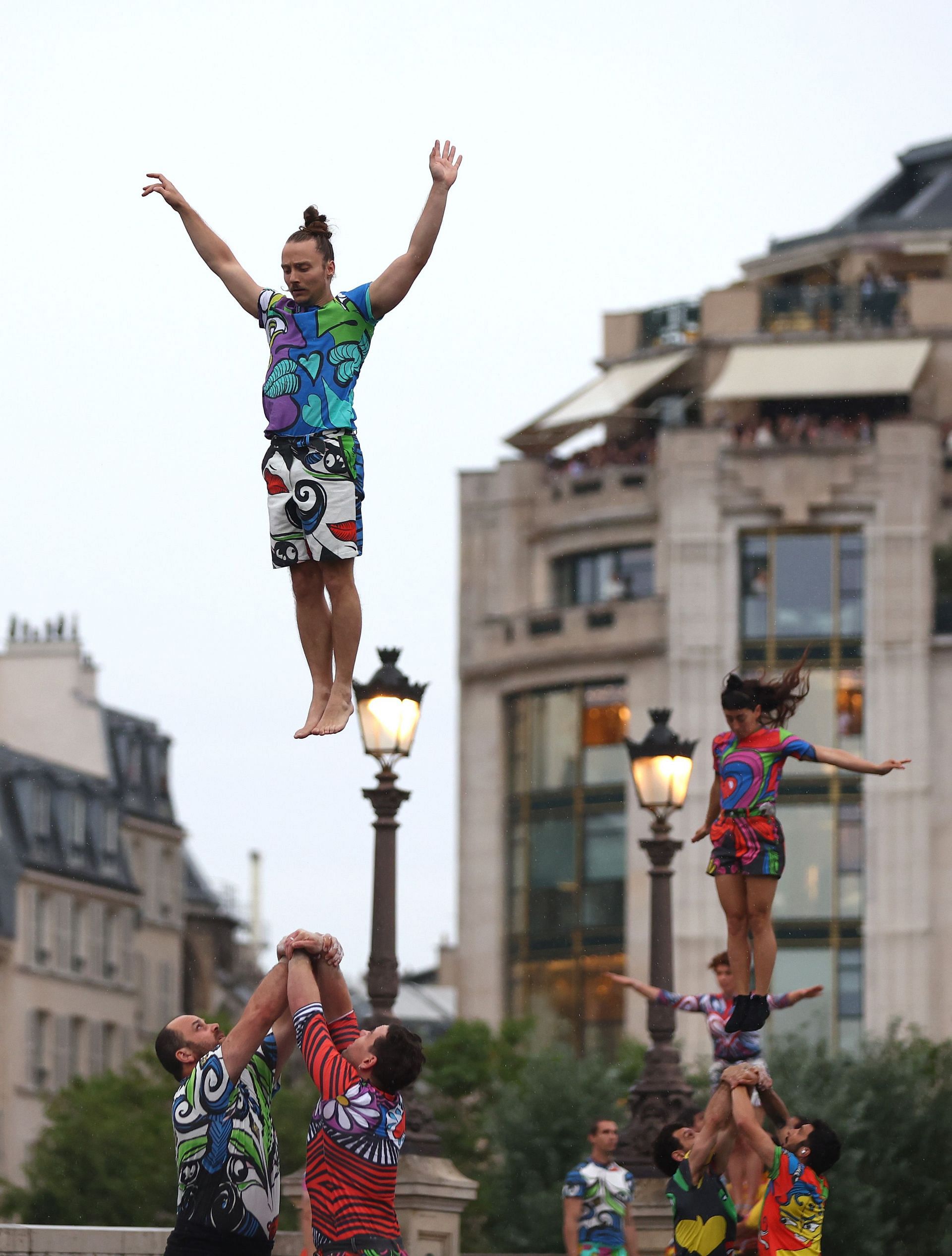 Performers demonstrating their incredible acrobatic abilities at the Opening Ceremony - Olympic Games Paris 2024: Day 0 - Source: Getty