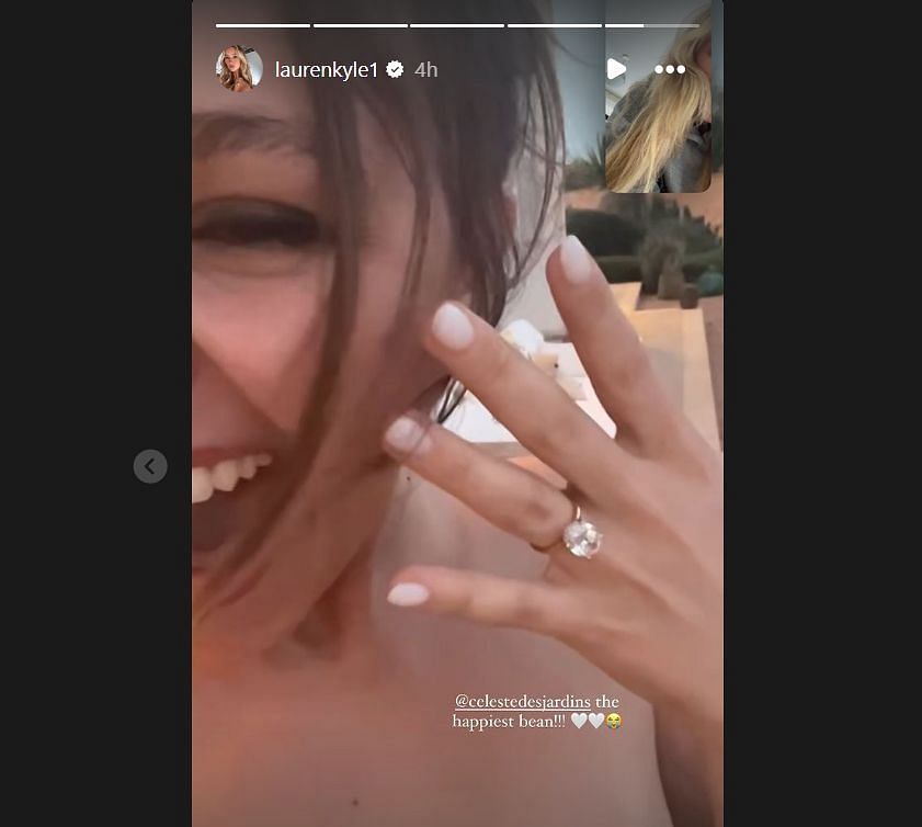 Lauren Kyle shared a picture of Celeste Desjardins showing her engagement ring.