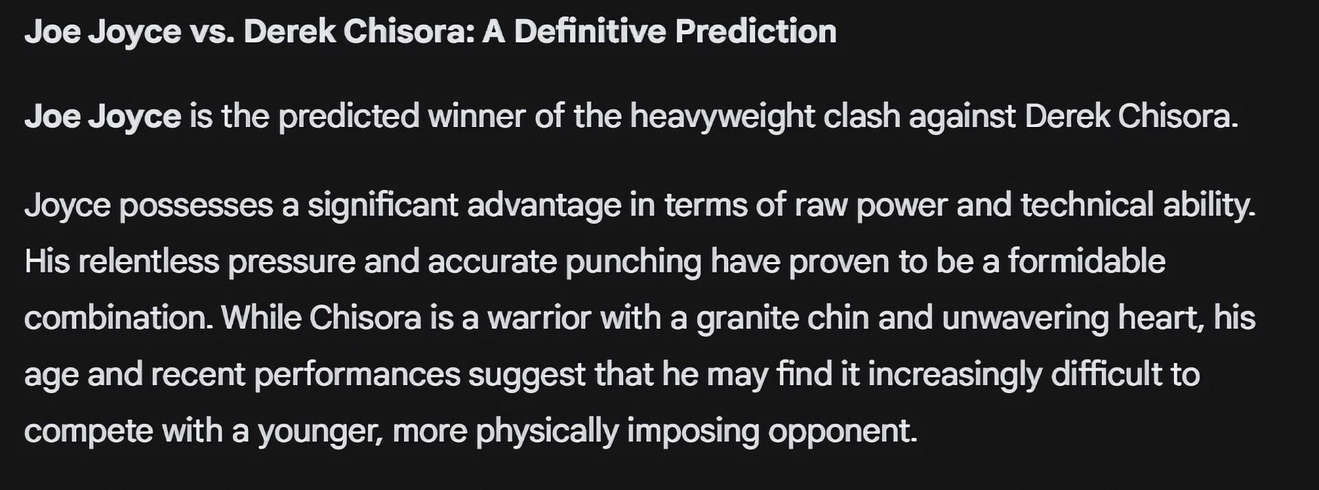 The AI prediction for Joe Joyce vs. Derek Chisora