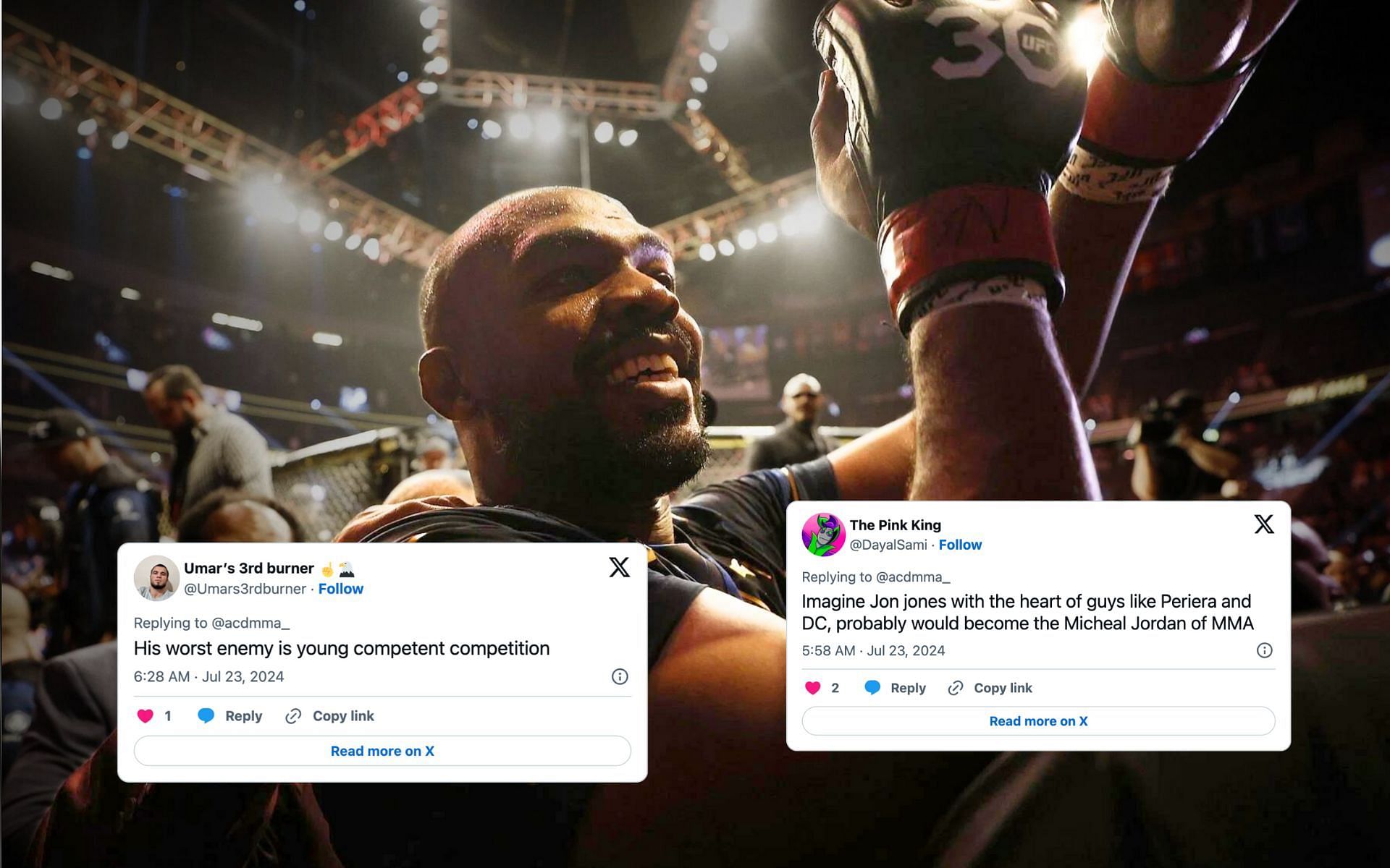 Fans discuss on Jon Jones potential on LeBron James-like legacy. [Image courtesy: Getty Images]