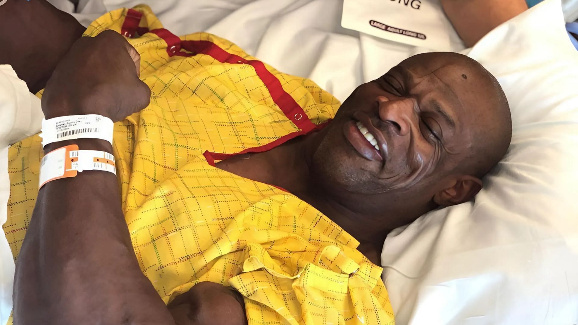 Ronnie Coleman in hospital bed via @ronniecoleman8 on Instagram