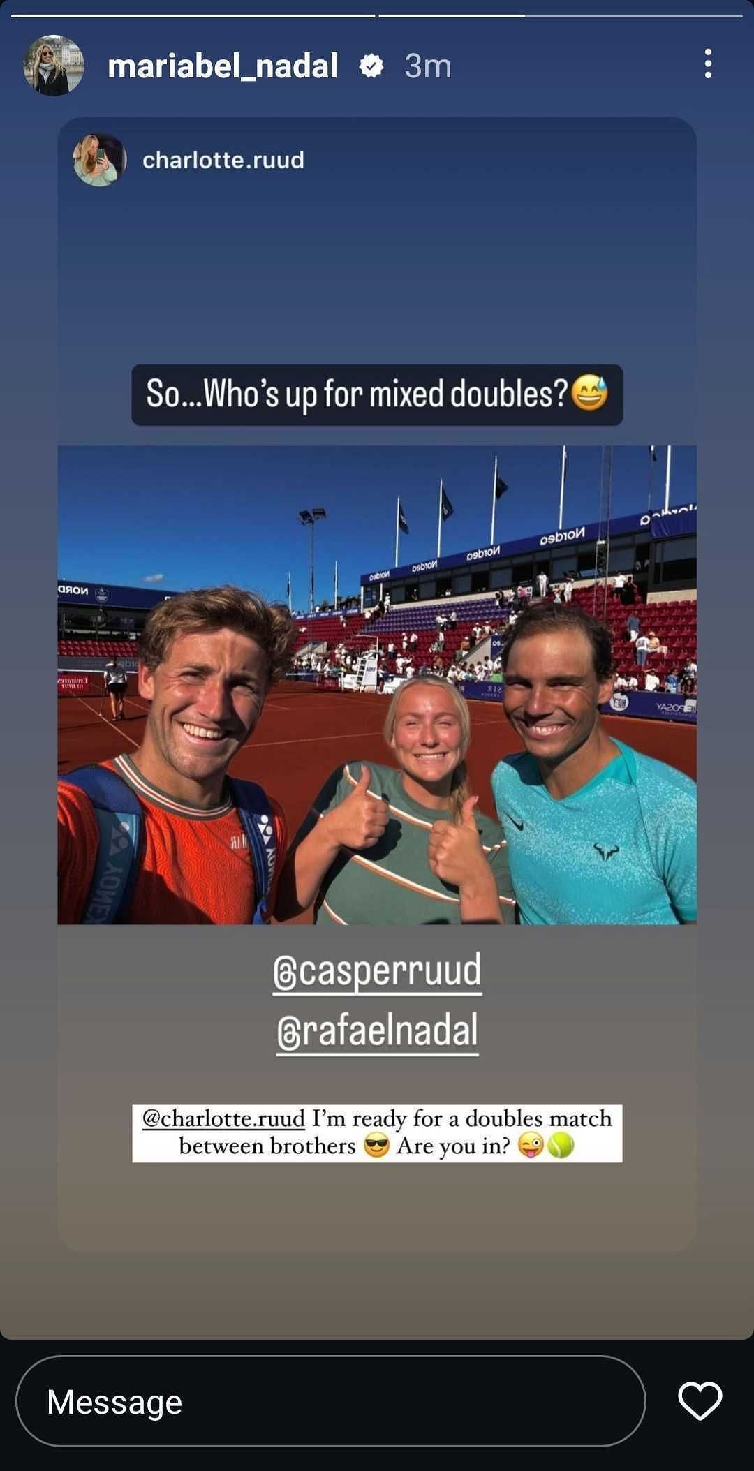 Maribel Nadal's Instagram Story. (Source: Instagram @mariabel_nadal)