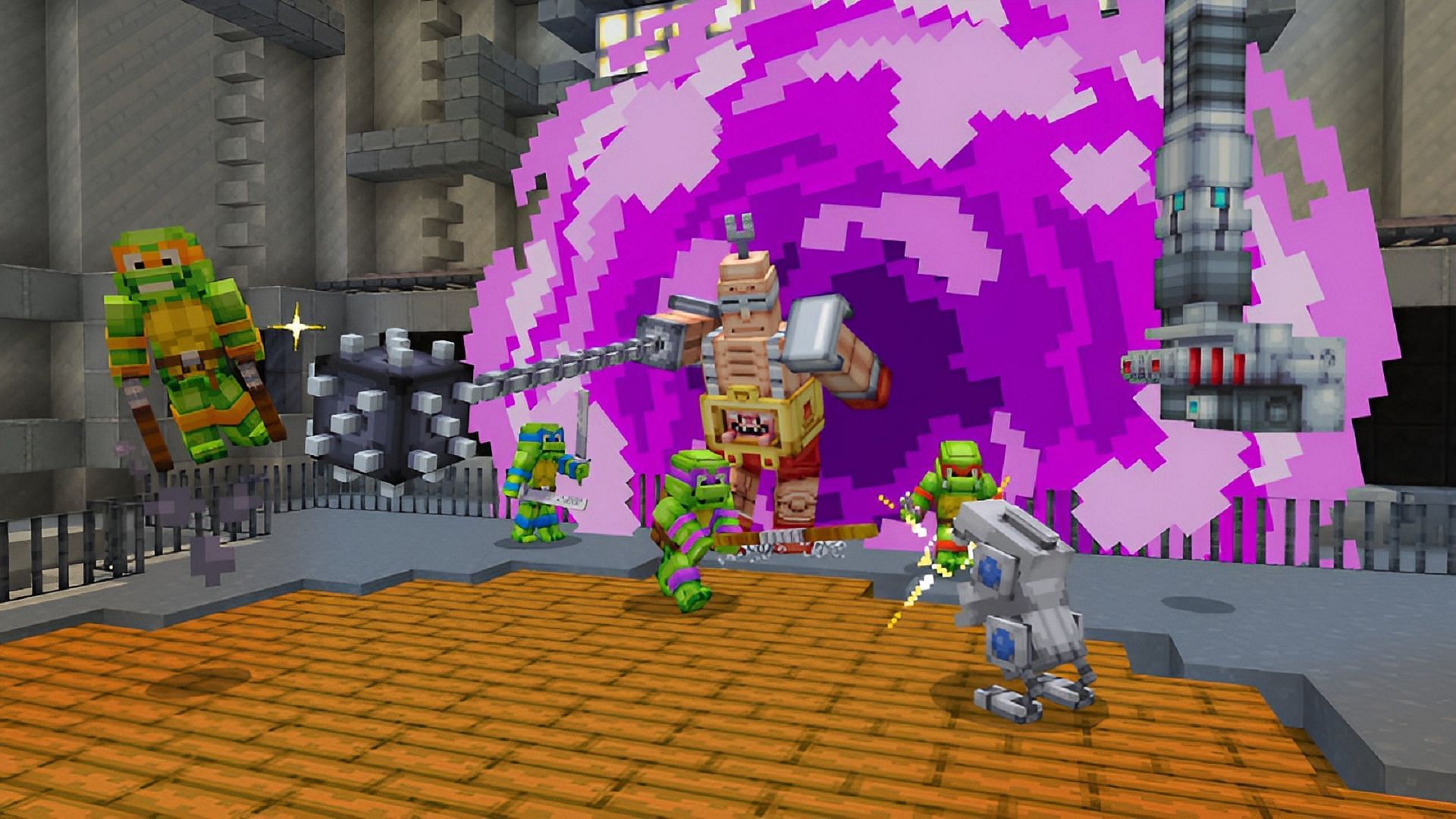 Battle Shredder and his fellow villains to save New York in this world (Image via Mojang)