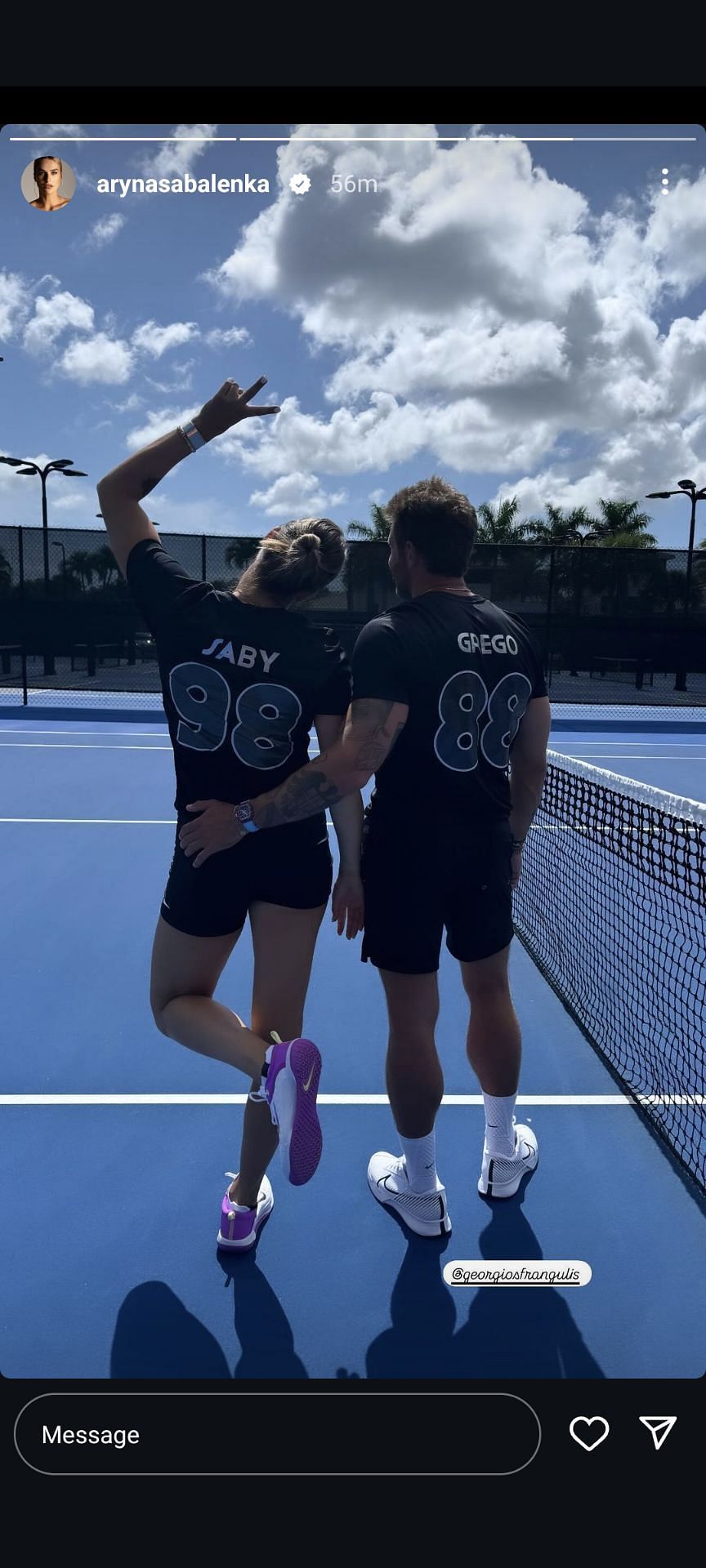 Aryna Sabalenka's Instagram story 2; (Source - https://www.instagram.com/arynasabalenka/)