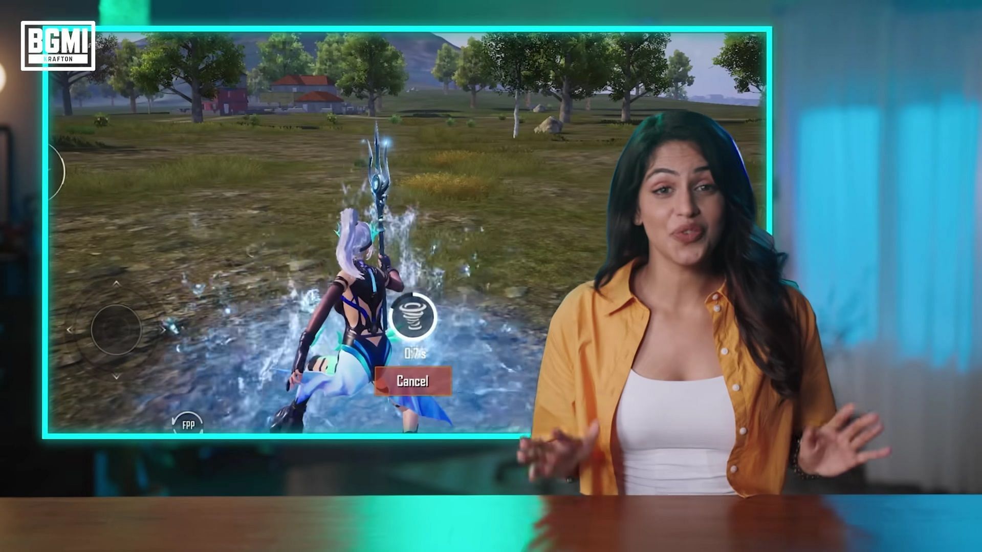 You can use the Trident to trap enemies in a whirlwind of water (Image via YouTube/Battlegrounds Mobile India)