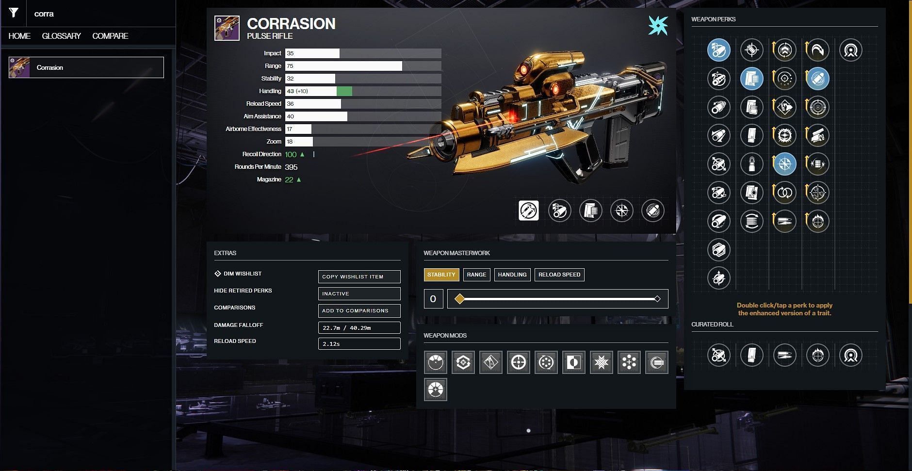 Corrasion PvE god roll (Image via D2Gunsmith)