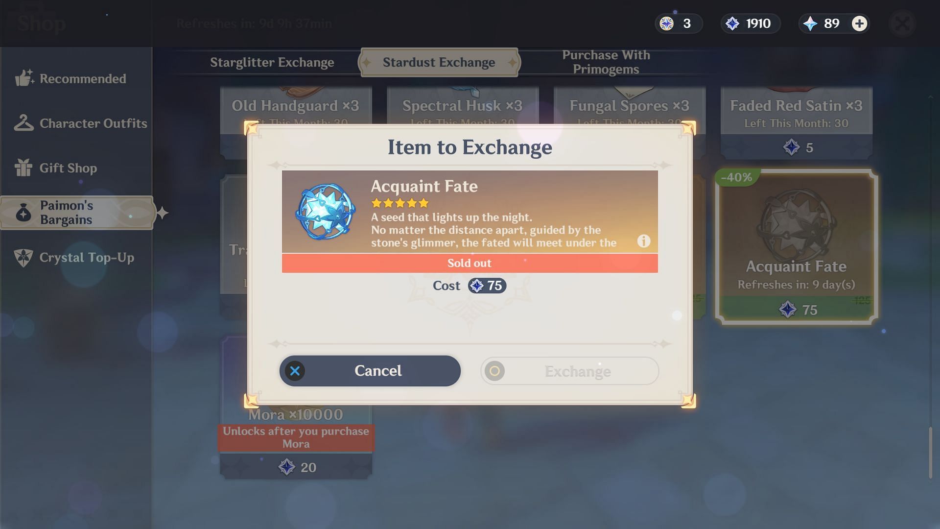 Acquaint Fates can be exchanged in Paimon&#039;s Bargains (Image via HoYoverse)