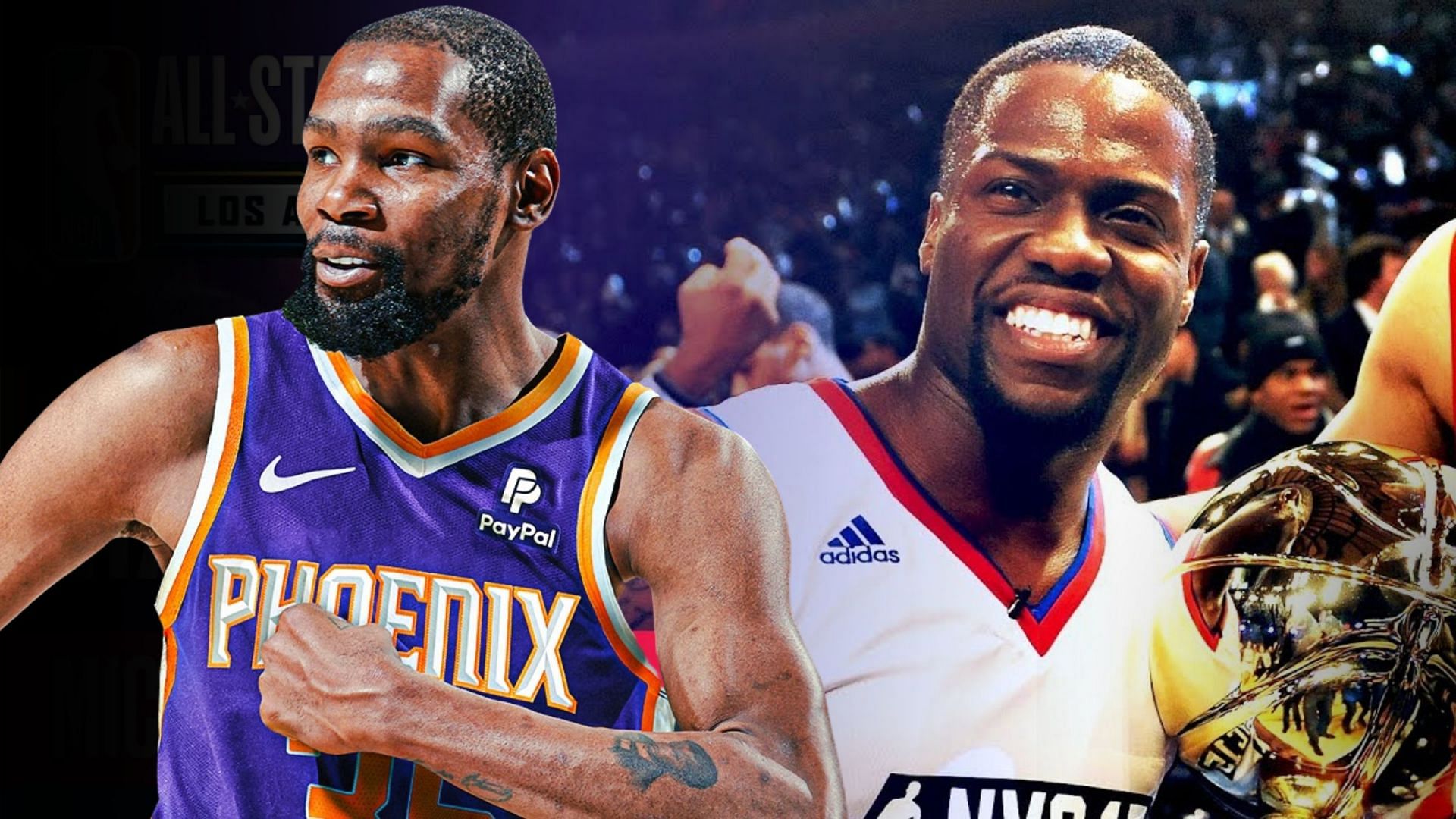 Kevin Hart hilariously trolls Kevin Durant when asked about his courtside insults for NBA stars. (Photos from NBA.com)