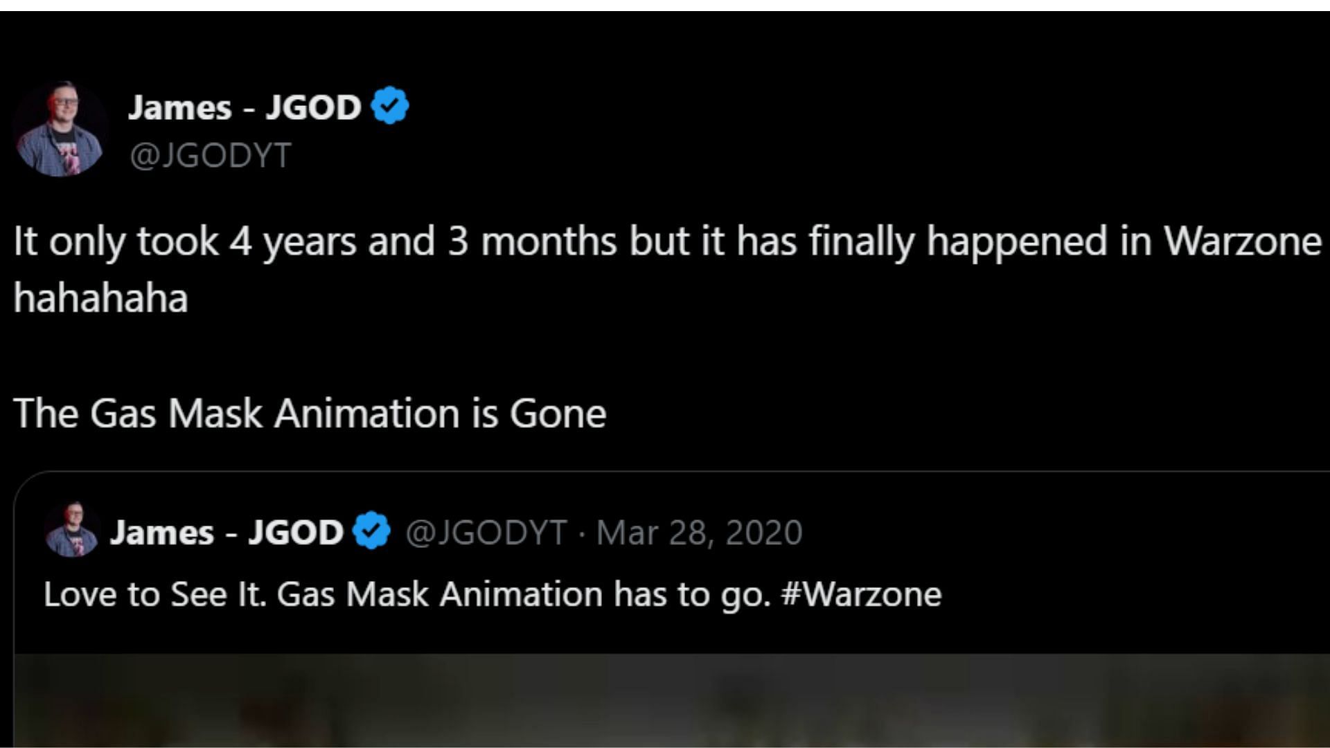 JGOD shared his reaction about the removal of gas mask animation from MW3 and Warzone (Image via Activision)